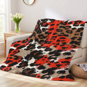 Red Brown Leopard Warm And Soft Halloween And Christmas Sofa Decoration Gift With Flannel Blanket