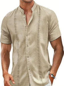 Mens Casual Button up Short Sleeve Shirt Standard Fit Youthwear Summer Season Regular Thickness Short Sleeve Open Cardigan