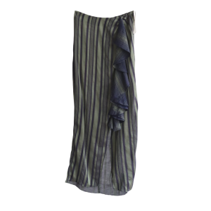 กระโปรงทรงเอเข้ารูปเอวสูง ทรงยาวปานกลาง ลายทางไม่สม่ำเสมอ กระโปรงสั้นสไตล์วันหยุดสไตล์ฝรั่งเศส แขนกุด ผ้าผสม