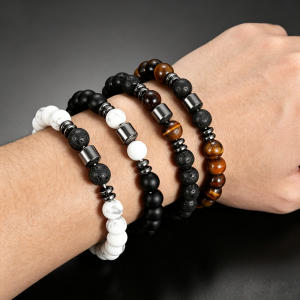 Men Bracelet Trendy Bead Volcanic Stone Hematite Tiger Eye Peacock Obsidian Black Gallstones Mixed Jewelry Accessory For Women