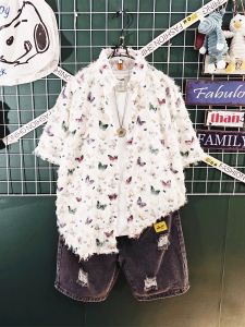 2025 New Butterfly 3D Tassel Short Sleeve Shirt Set Men Women Design Sensation Small Audience Shirt Jacket Men Handsome