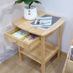 โต๊ะหัวเตียง โต๊ะวางของ โต๊ะเอนกประสงค์ ไม้ยางพารา (มีลิ้นชัก) - Size: 48x38x56 cm