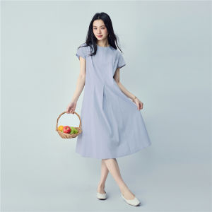 Giordano | Cotton Solid Color Round Neck Pleated Dress