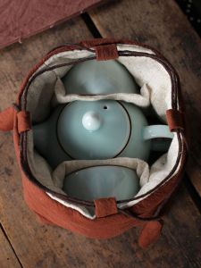 Teapot with Two Cups Pack One Pot Four Cups Linen Pouch Teacup Bag Teapot Bag Cloth Bag Portable Travel Zen
