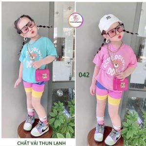 042L1 Bộ bé gái ngố lửng size đại thun lạnh in 3D mềm mát 20 đến 38kg 042