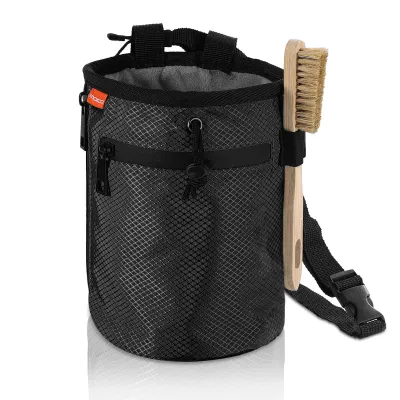 MoKo Climbing Chalk Bag with Chalk Brush Waterproof Nylon Bouldering Chalk Bag Bucket with 2 Large Zippered Storage Pockets Drawstring Closure Adjustable Belt Chalk Bag for Climbing Gymnastics