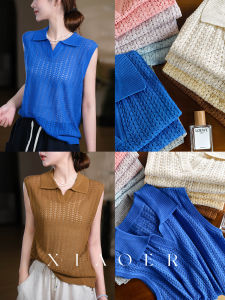 XIAOER | Slim Fit O-Neck Loose Shirt Linen + Lyocell Fabric Hollow Lace
