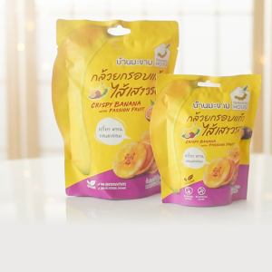 บ้านมะขาม - (แพ็ค 6 ซอง) กล้วยกรอบแก้วไส้เสาวรส 45 กรัม กล้วยเบรคแตก