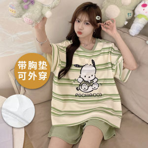Langsha Summer 2024 Cotton Sleepwear Womens Short Sleeve Pure Cotton Thin Home Clothes with Chest Pad Sweet Style Korean Home Clothes