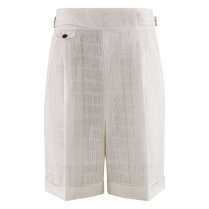Flax Stripe Double Pleat Gurkha Shorts for Summer Vacation