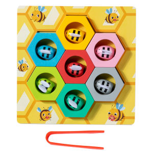 Clip Beads Color Cognition Bee Trap Game Montessori Wooden Toys for Early Education Bee House Fine Motor Training Teaching Aids