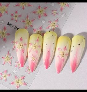 Happy Pretty Shop Mosr Nail Sticker Flower Nail Stickers 5D Embosssed Flower Nail Decals Colorful Lily Flower Nail Art