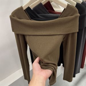 Ankela Red One-Shoulder Long Sleeve Womens T-shirt Korean Style Commute Fashion Autumn High-End Big Brand Top