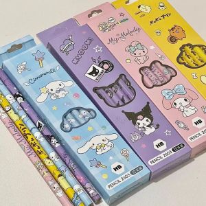W10 12pcs/Set Kawaii Kuromi Pencil Cartoon Hello Kitty My Melody Cinnamoroll Student Hb Writing Pencil Set School Office Stationery