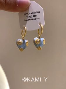 Elegant French Enamel Heart Flower Stud Earrings for Women Spring Summer Fashion Retro Luxury Alloy Jewelry Ear Decor