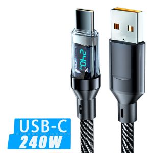 240W Type C Fast Charging Cable For iPhone 16 USB C Mobile Phone LED Display Cables For Samsung Data Cord For Huawei Oppo Vivo