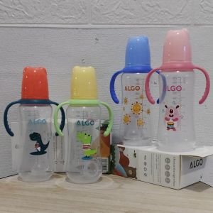Botol Susu Bayi Algo Plastic Baby Feeding Bottle New Print New Design 280ml untuk Usia Bayi 3 Bulan Keatas Bahan PP BPA Free Berkualitas