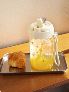 High Borosilicate Glass Cup with Straw Double Use Heat Resistant Coffee Cup Cover Portable Korean Style Printed Cup for Women