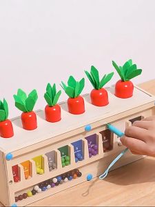 Kids Wooden CARROT SORTING Shape Color Number Matching Learning Montessori Educational Gift Toy