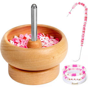 Bead Spinner for Jewelry Making Effortless Rotating Wooden Clay Bead Spinner with 1 Big Eye Beading Needles Beading Supplies