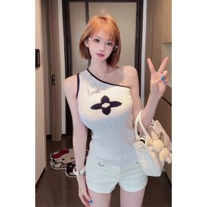 YUEZHONGWEI | Áo len dệt kim không đối xứng kiểu Pháp cho nữ mùa hè 2025 Áo khoác ngoài không tay ôm vừa vặn thời trang mới Áo chui đầu