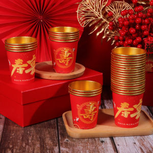 Gold Foil Disposable Birthday Water Cup Wedding Banquet Dinner Party Tableware Set High End Paper Bowl Celebration Gift