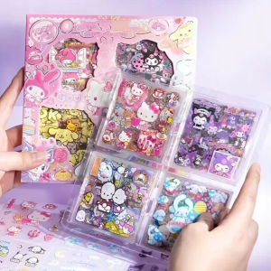 100Pcs Hello Kitty Sanrio Non-Repeating Sticker Set Cinnamoroll Kuromi Waterproof Stationery Sticker Gift Box Birthday Gift
