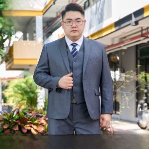 Romon Large Size Mens Suit Casual Wedding Business Outerwear Jacket Loose Fit Long Sleeve round Bottom No-Chauffeur Style