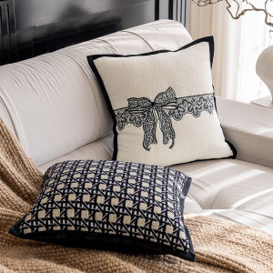 Luxury Embroidered Pillowcase Yem Home Decor Square Sofa Living Room Decorative Cushion Cover Butterfly Knot PP Cotton Filling