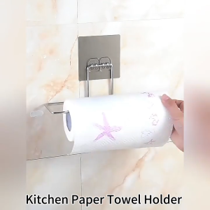 Storage Rack Hanging Towel Holder Punch-free Wall Mounted Bathroom Roll Paper Storage Towel Rack Household Kitchen Rak Gantung Kain Lap 抹布杆收纳架
