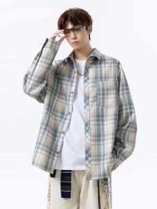 HetingHOME | Áo sơ mi kẻ caro dáng rộng dài tay phong cách Mỹ không giới hạn giới tính cho nam mùa thu Hetinghome hợp tác thời trang cặp đôi