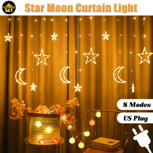 Moon Star Curtain Light fairy lights christmas curtain light 8 flashing modes atmospheric decorative light curtain string lights US plug for kid bedroom party garden yard home wedding christmas halloween holiday decoration lighting