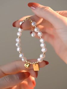24K Saudi Gold Nasasangla Pawnable 100% Original Lucky Charm Love Baroque Freshwater South Sea Pearl White Bracelet for Women Gift