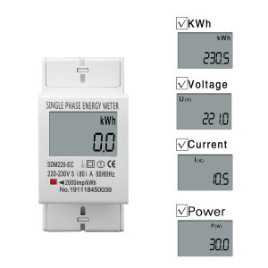 TOMZN Energy Electric Meter 80A DIN Rail Single Phase Two Wire LCD Digital Display Power Consumption kWh AC 220V 230V 50Hz/60Hz