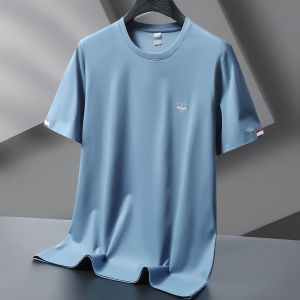 Trendy round Neck plus Size Mens Short Sleeve T-Shirt Hong Kong Style Loose Breathable Cotton Summer plus Size Mens Half Sleeve Body T-Shirt