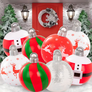 3Pcs Inflatable Christmas Balls (2 Christmas Balls and One Pump) with Portable Handle Waterproof - Durable Pvc Material Christmas Red and Green Colors Featuring Snowman Reindeer Christmas Tree and Santa Claus Designs - Perfect for Outdoor Holiday ...
