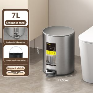 Large Capacity Stainless Steel Trash Can for Home Living Room Luxury Flip Cover Kitchen Bathroom Toilet Waste Bin round Shape