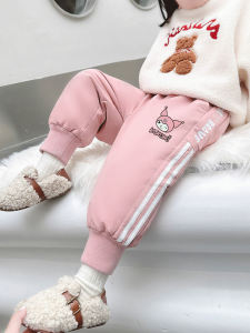 กางเกงผ้าฝ้ายหนาสำหรับเด็กผู้หญิง กางเกงขายาวทรงตรงเอวสูง ผ้าขนแกะ ผ้าฝ้ายผสม ผ้าโพลีเอสเตอร์ ฤดูหนาว 2023 กางเกงผ้าขนแกะหนาสำหรับเด็กผู้หญิง