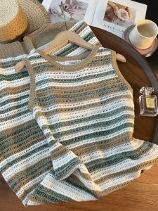 PAIBOLI | Elegant Ladylike Stripe Sleeveless Dress High-End A-Line Midi Skirt Summer Tea Break French Holiday Style Long Dress