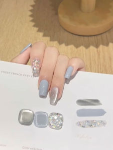 Handmade Iceberg Sea Salt Blue Nail Art Finished Product Wearable Detachable High End Sensation White Enhancing Manicure