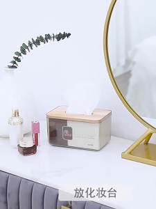 Transparent Tissue Holder with Wood Lid Napkin Case Kotak Tisu for Living Room Bedroom Office Car 透明纸巾盒