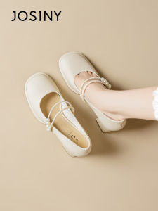 Josiny | French New Spring Mary Jane Shoes Pearl Detail Coarse Heel