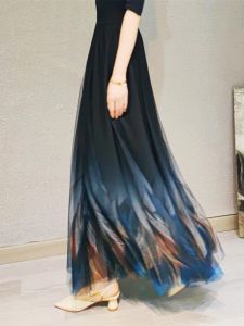High Waist A-Line Skirt Maxi Dress with Bell Shape Waist Cinching for Square Dance Performance Fairy Tale Half-length Skirt