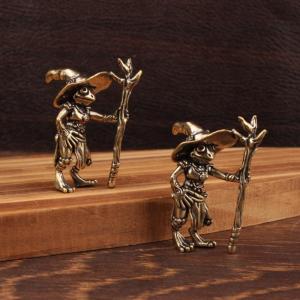 【H】Vintage Brass Frog Wizard Statue Desktop Ornament Metal Cute Figurines Miniatures Home And Office Decoration Car Ornaments