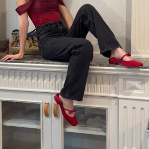 La Reis Tokio Mary Jane - Red (แมรี่เจนผ้าซาตินสีแดงพร้อมโบว์แดง)