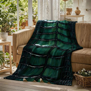 BILIBILI | Emerald Crocodile Texture Flannel Blanket Perfect for Sofa Office Bed Travel Sleep Read Relax Camping Four Season Use