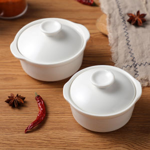 Ceramic Soup Bowl with Lid round Double Ear Seasoning Bowl Turtle Gelatinous Soup Bowl Clear Cooling Steam Soup Bowl Slow Cooker