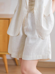 XIAOER | Quần Short Linen Nếp Ly Dáng Rộng Tự Do