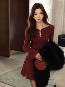 PEIZIXUAN | Red Knit Dress for Petite Early Spring