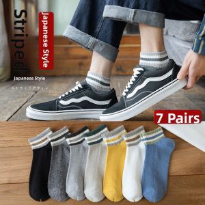 Mens Summer Japanese Style Striped Odor-Absorbent Short Socks